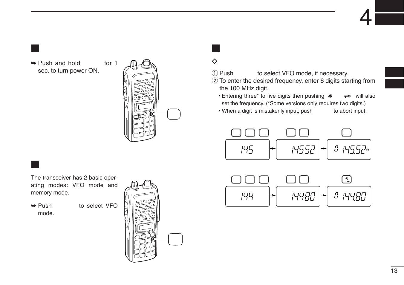 Basic operation, Power on, Vfo mode selection | Setting a frequency, Dvia the keypad | Icom IC-U82 User Manual | Page 25 / 96