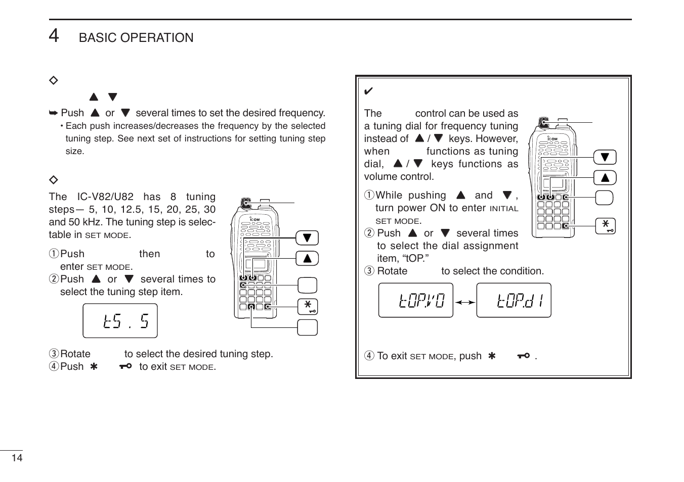 Dby other methods, Dtuning step selection, Basic operation | Icom IC-U82 User Manual | Page 26 / 96