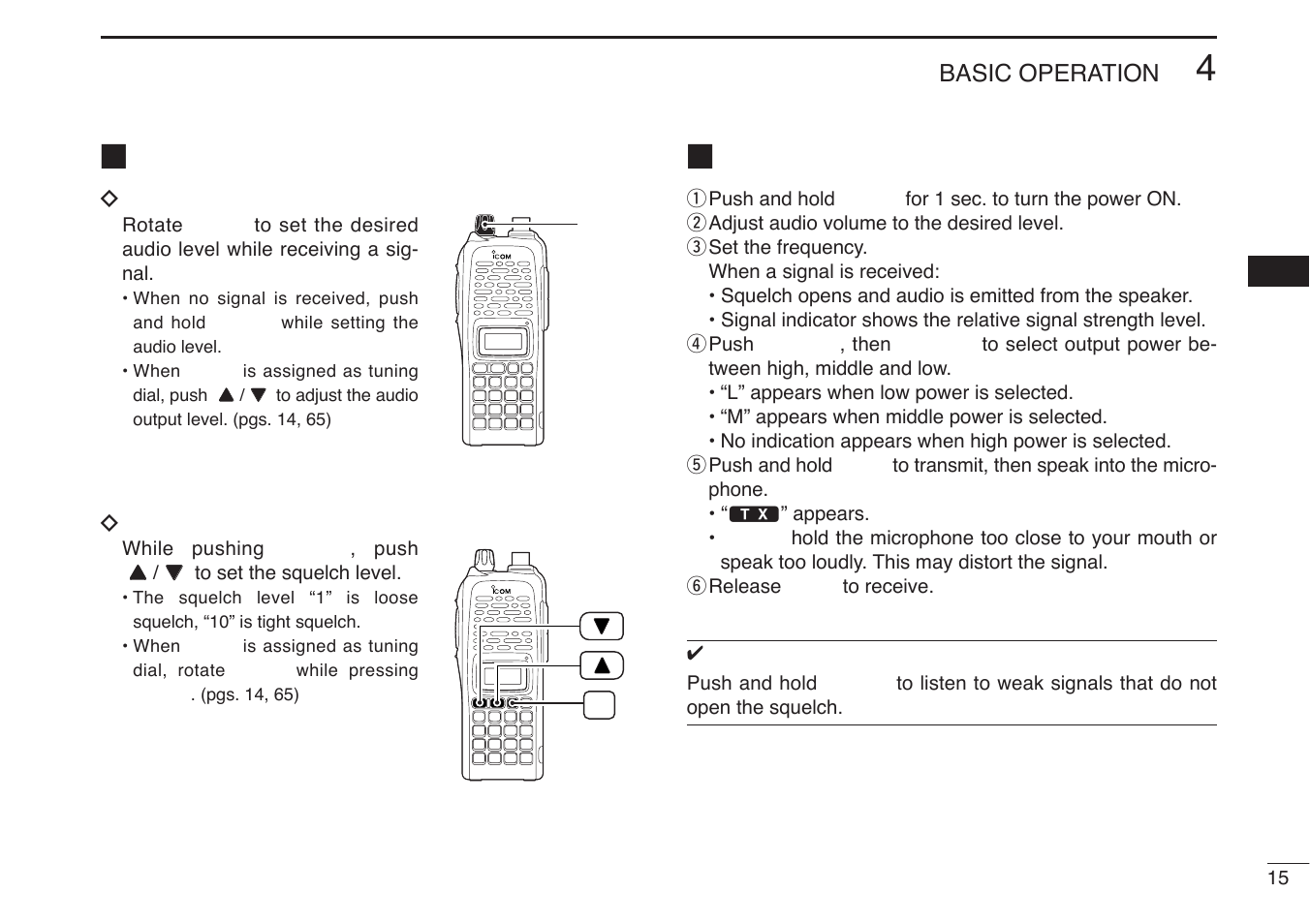 Setting audio/squelch level, Receive and transmit | Icom IC-U82 User Manual | Page 27 / 96