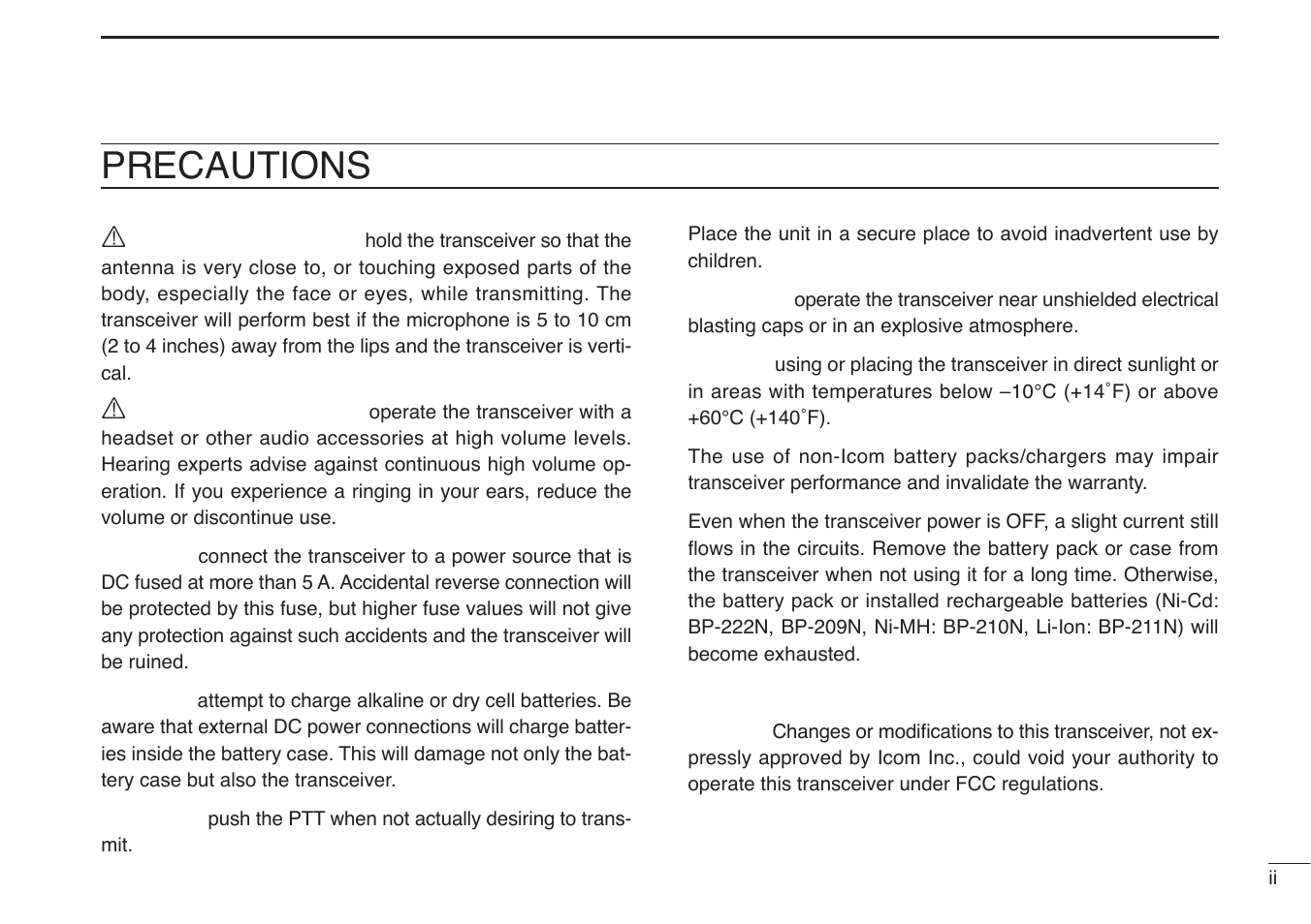 Precautions | Icom IC-U82 User Manual | Page 3 / 96