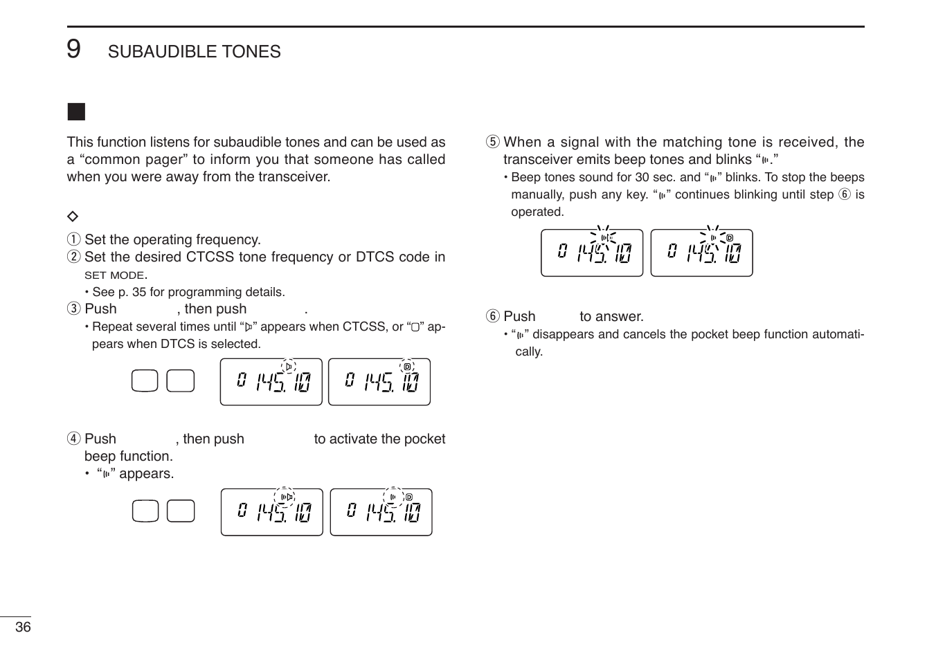 Pocket beep operation, Subaudible tones | Icom IC-U82 User Manual | Page 48 / 96