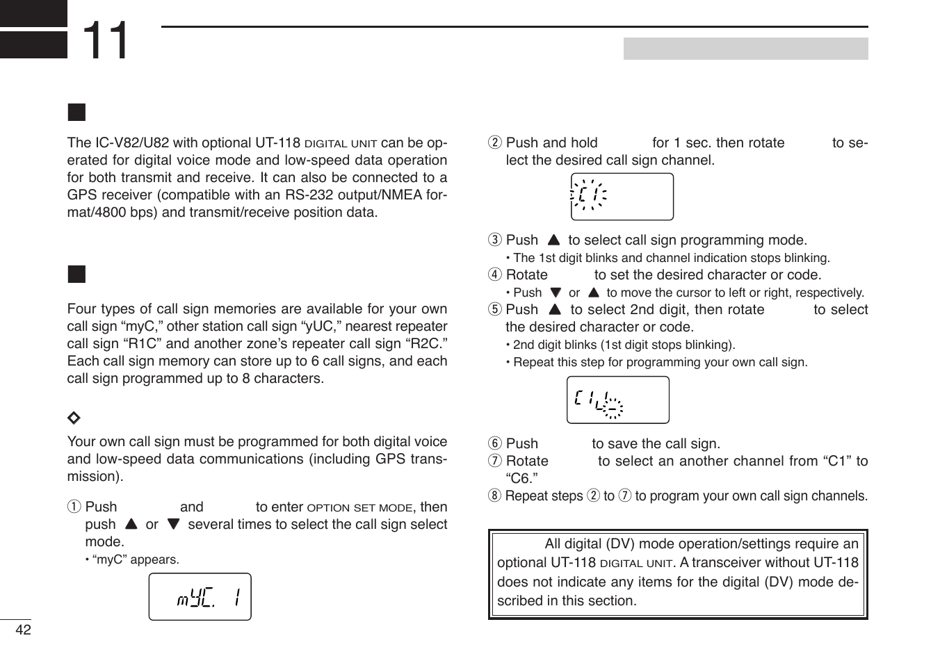 Digital mode operation, Call sign programming | Icom IC-U82 User Manual | Page 54 / 96