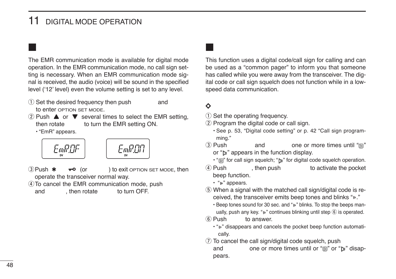 Emr communication, Pocket beep operation | Icom IC-U82 User Manual | Page 60 / 96