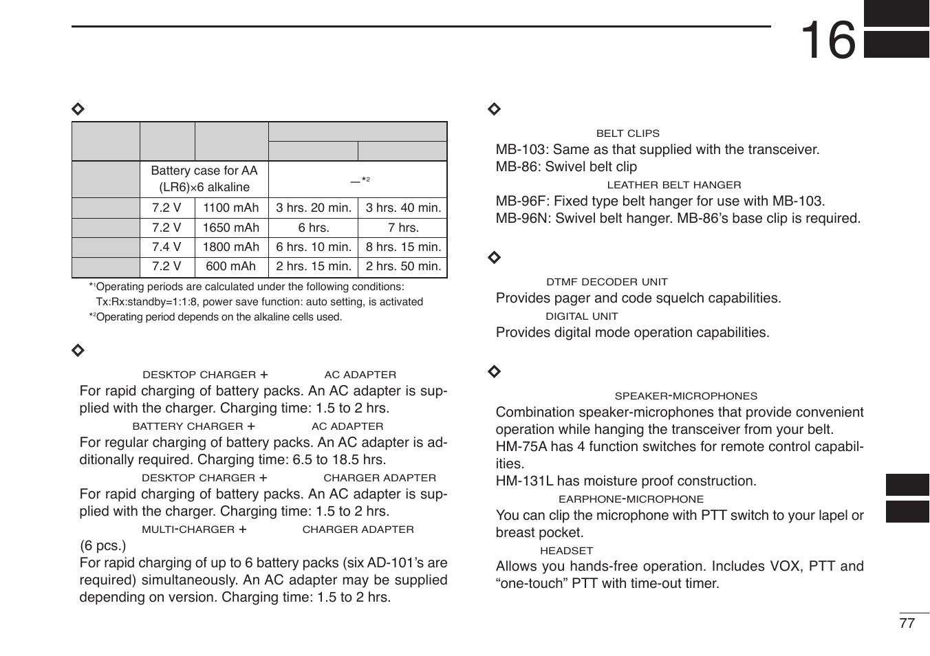 Options, Dbattery packs, Dcharger | Dbelt clip, Dinternal unit, Dother options | Icom IC-U82 User Manual | Page 89 / 96