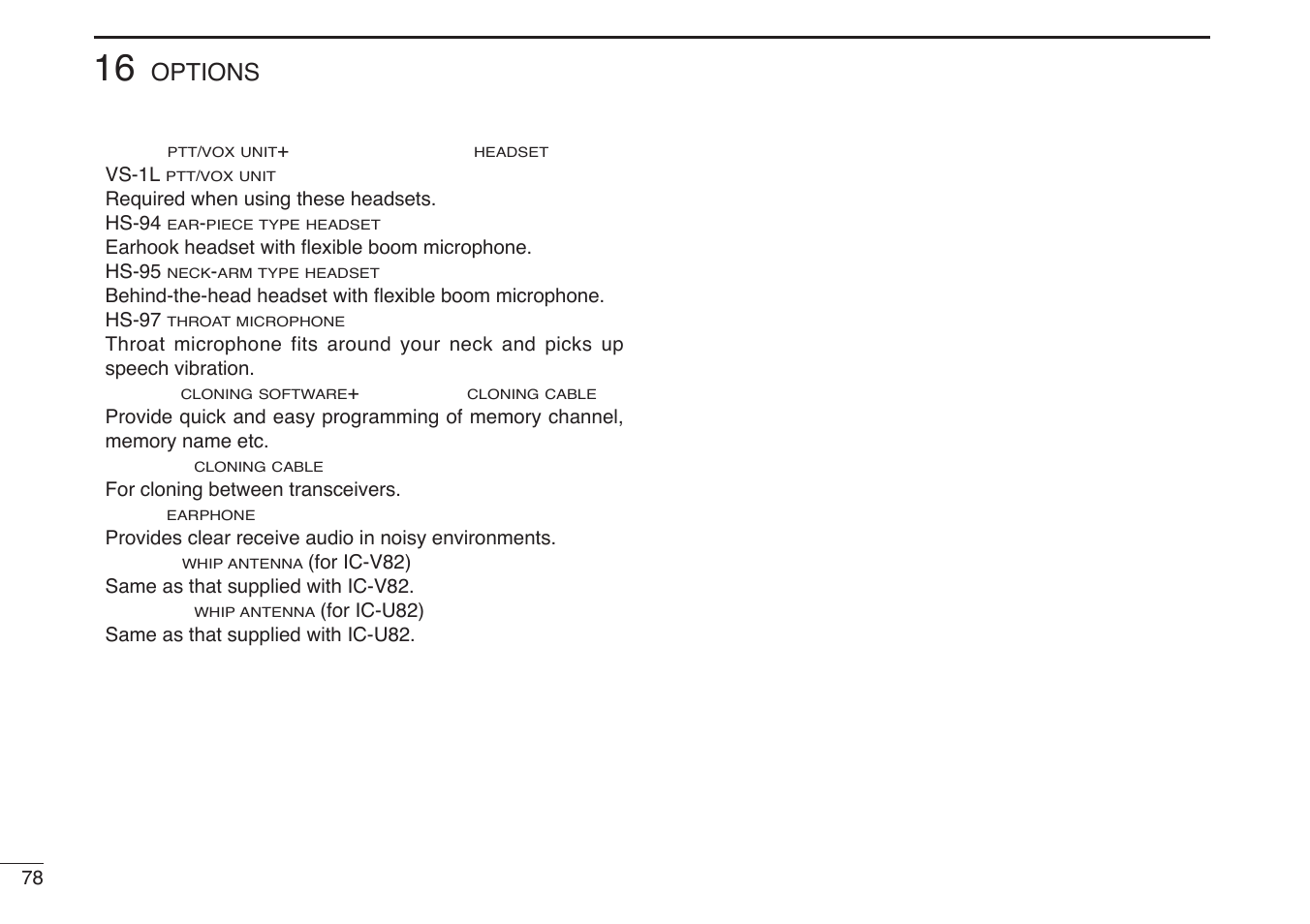 Options | Icom IC-U82 User Manual | Page 90 / 96