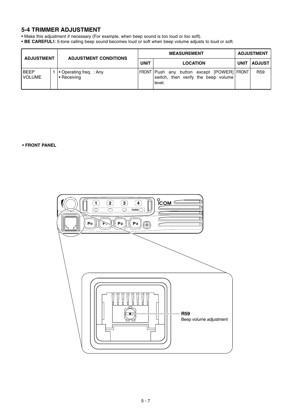Trimmer adjustment, 4 trimmer adjustment | Icom IC F121S User Manual | Page 18 / 74