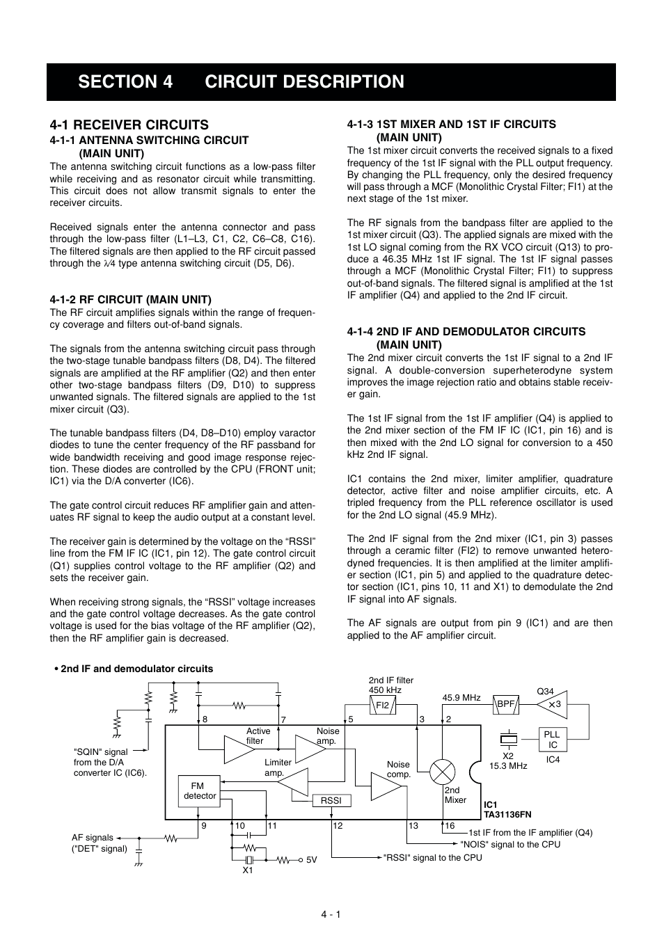 Circuit description, Receiver circuits, 1 receiver circuits | Icom IC F121S User Manual | Page 44 / 74