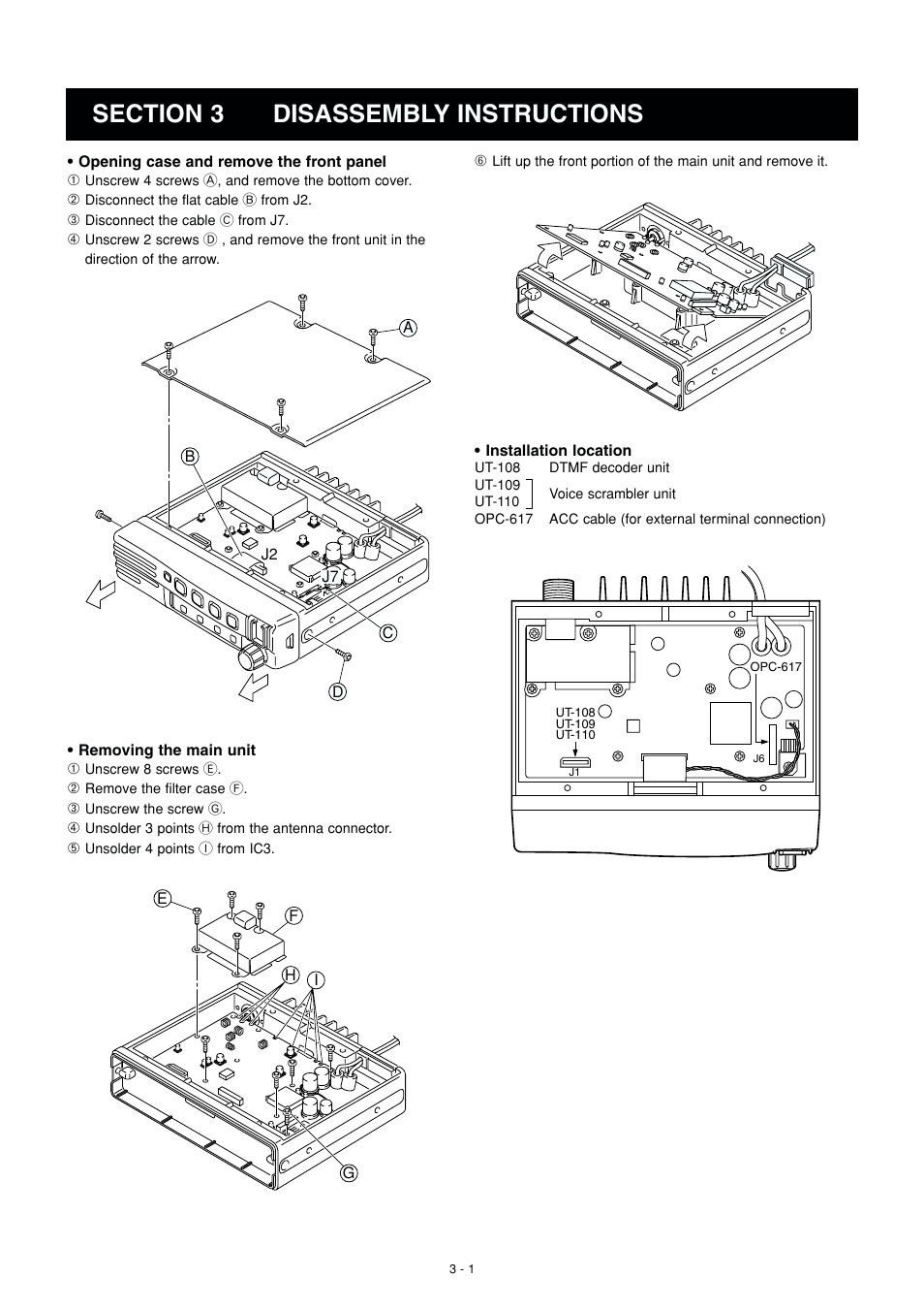 Disassembly instructions | Icom IC F121S User Manual | Page 6 / 74