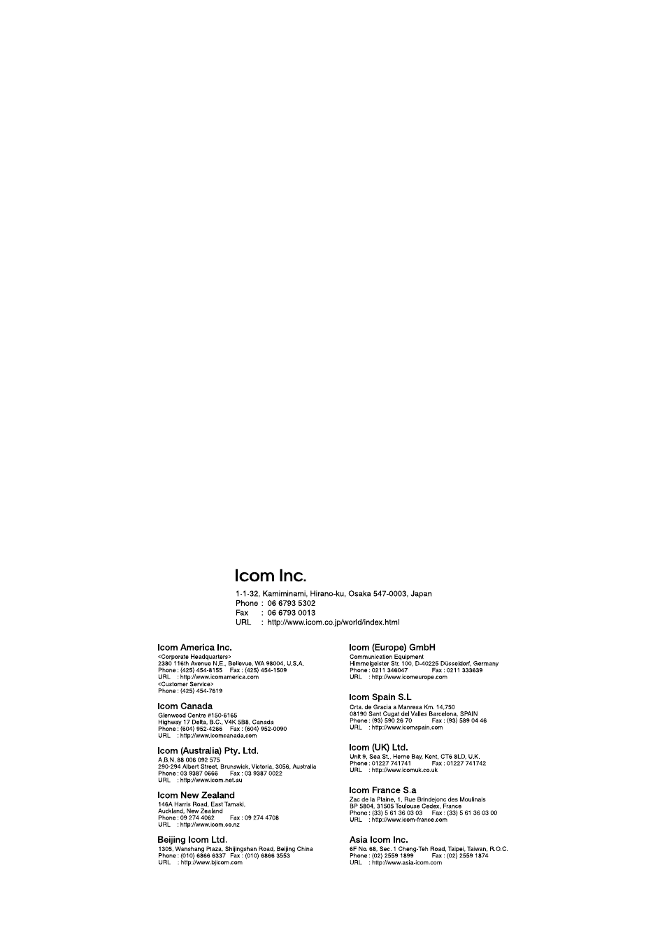 Address | Icom IC F121S User Manual | Page 73 / 74
