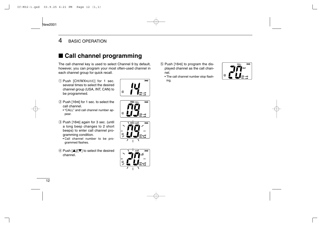 Call channel programming | Icom IC-M32 User Manual | Page 18 / 40