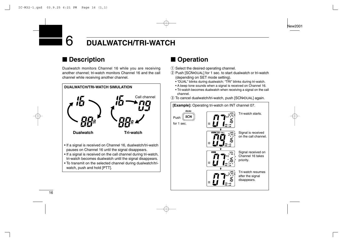 Dualwatch/tri-watch, Description, Operation | Icom IC-M32 User Manual | Page 22 / 40