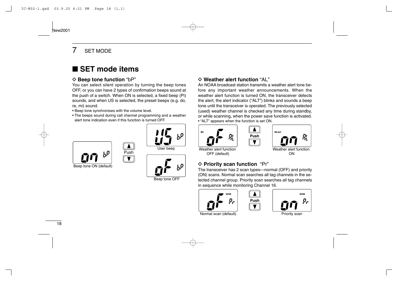 Set mode items | Icom IC-M32 User Manual | Page 24 / 40