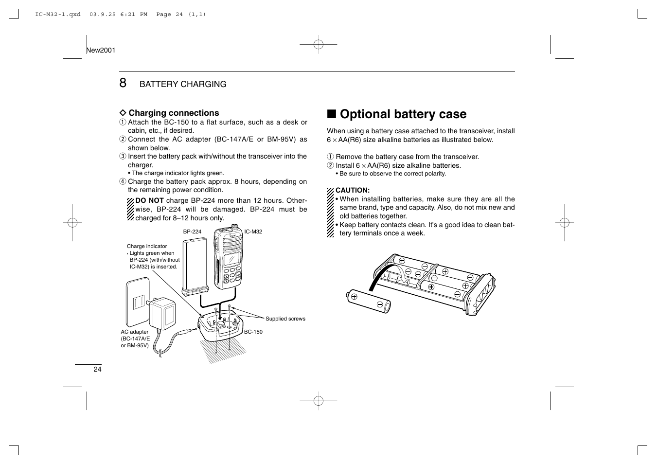 Optional battery case | Icom IC-M32 User Manual | Page 30 / 40