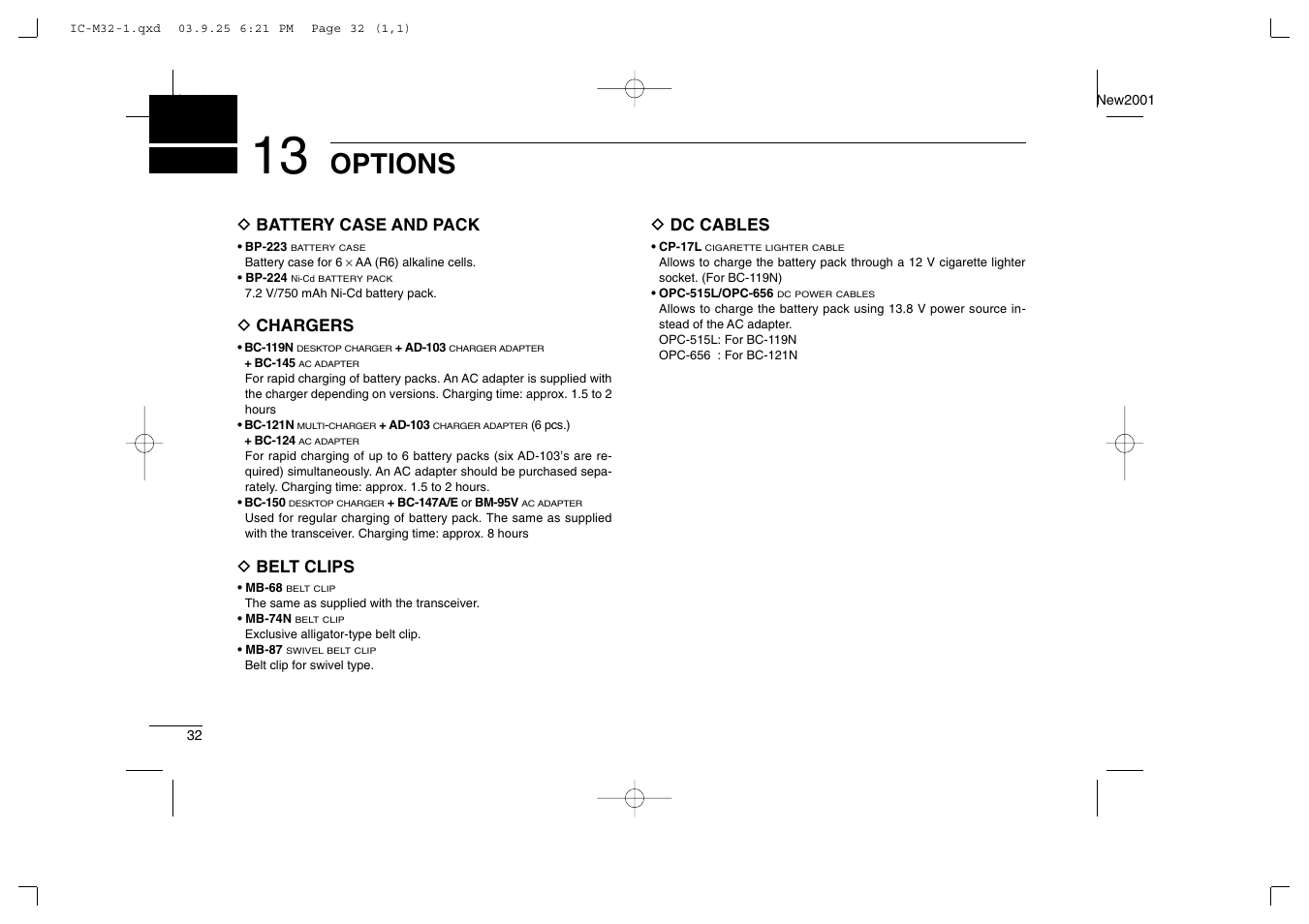 Options | Icom IC-M32 User Manual | Page 38 / 40