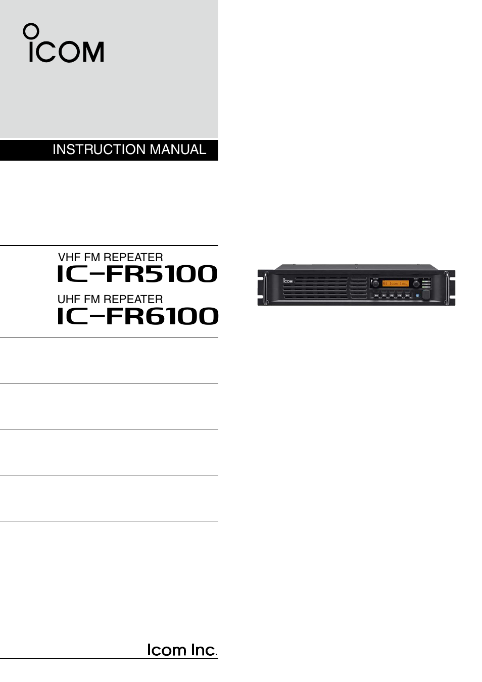 Icom UHF FM Repeater IC-FR6100 User Manual | 16 pages