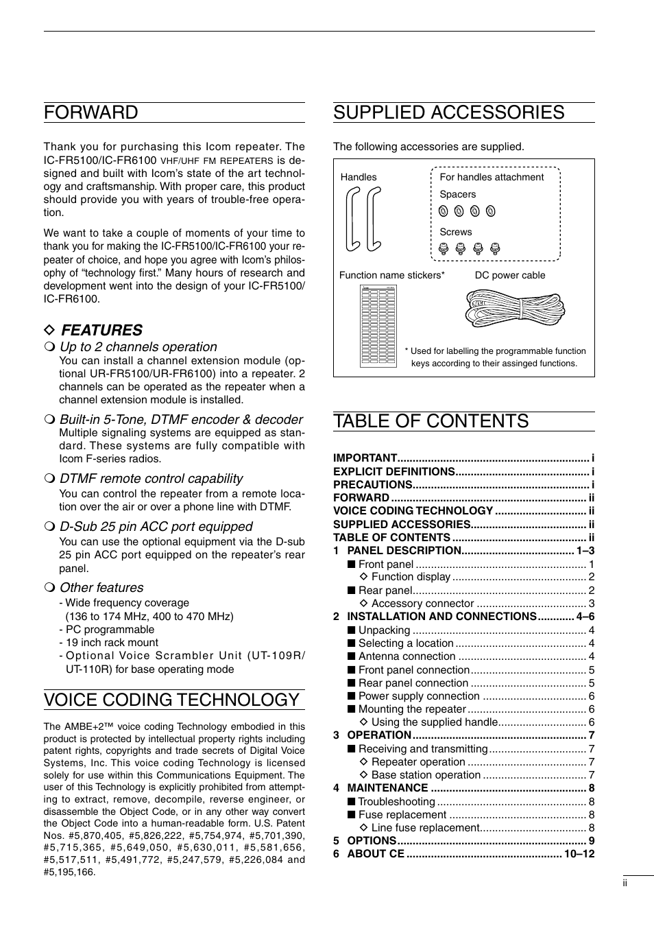 Icom UHF FM Repeater IC-FR6100 User Manual | Page 3 / 16
