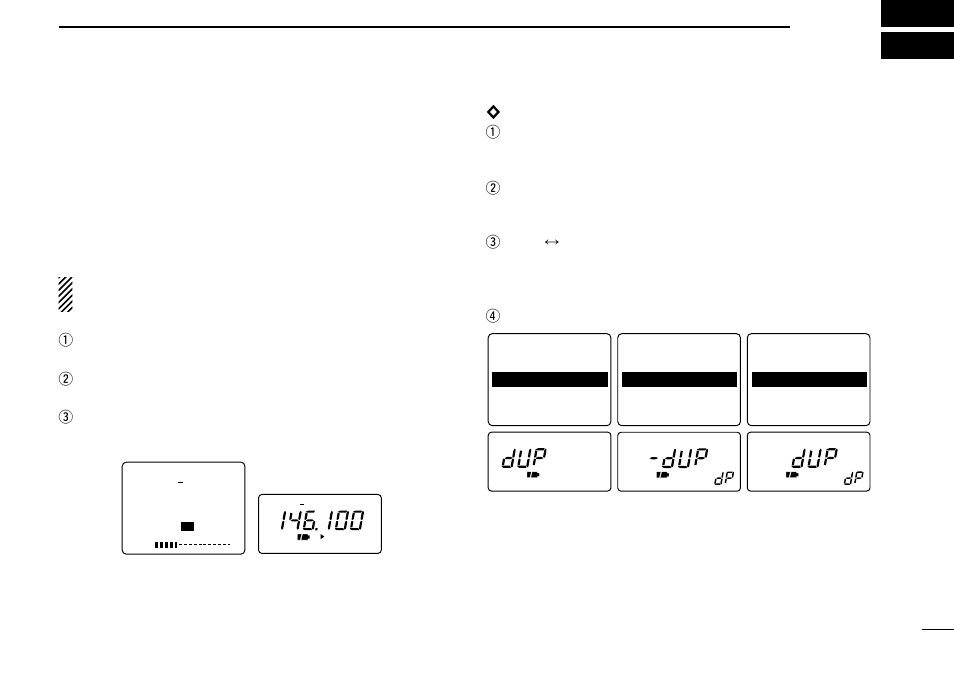 Duplex operation, Duplex shift direction | Icom COMMUNICATIONS RECEIVER IC-R3 User Manual | Page 35 / 64