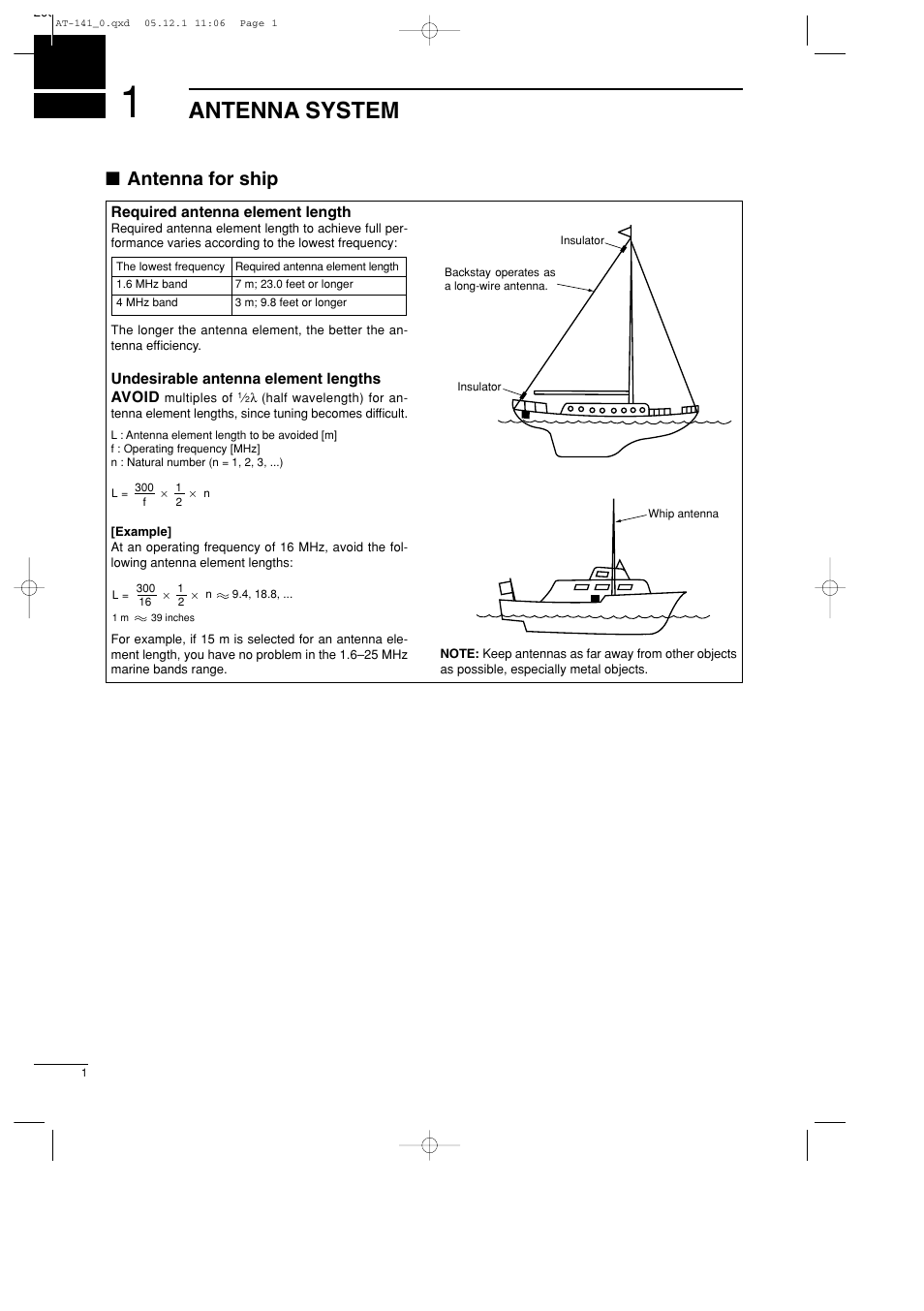 Antenna system, Antenna for ship | Icom AT-141 User Manual | Page 4 / 11