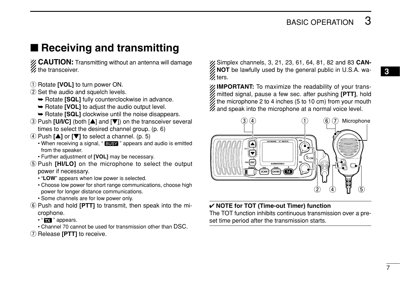 Receiving and transmitting | Icom iM304 User Manual | Page 13 / 48