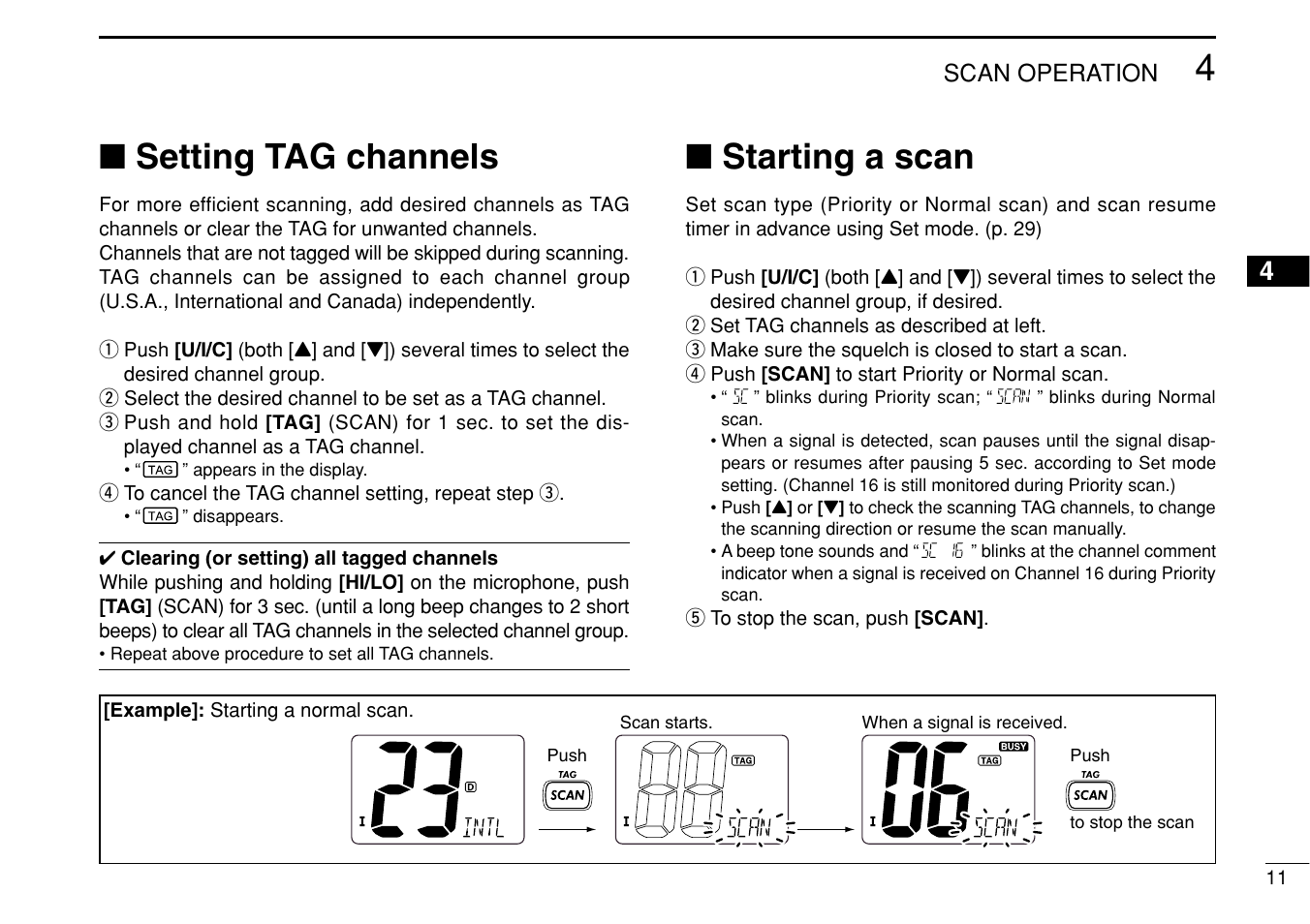 Setting tag channels, Starting a scan | Icom iM304 User Manual | Page 17 / 48