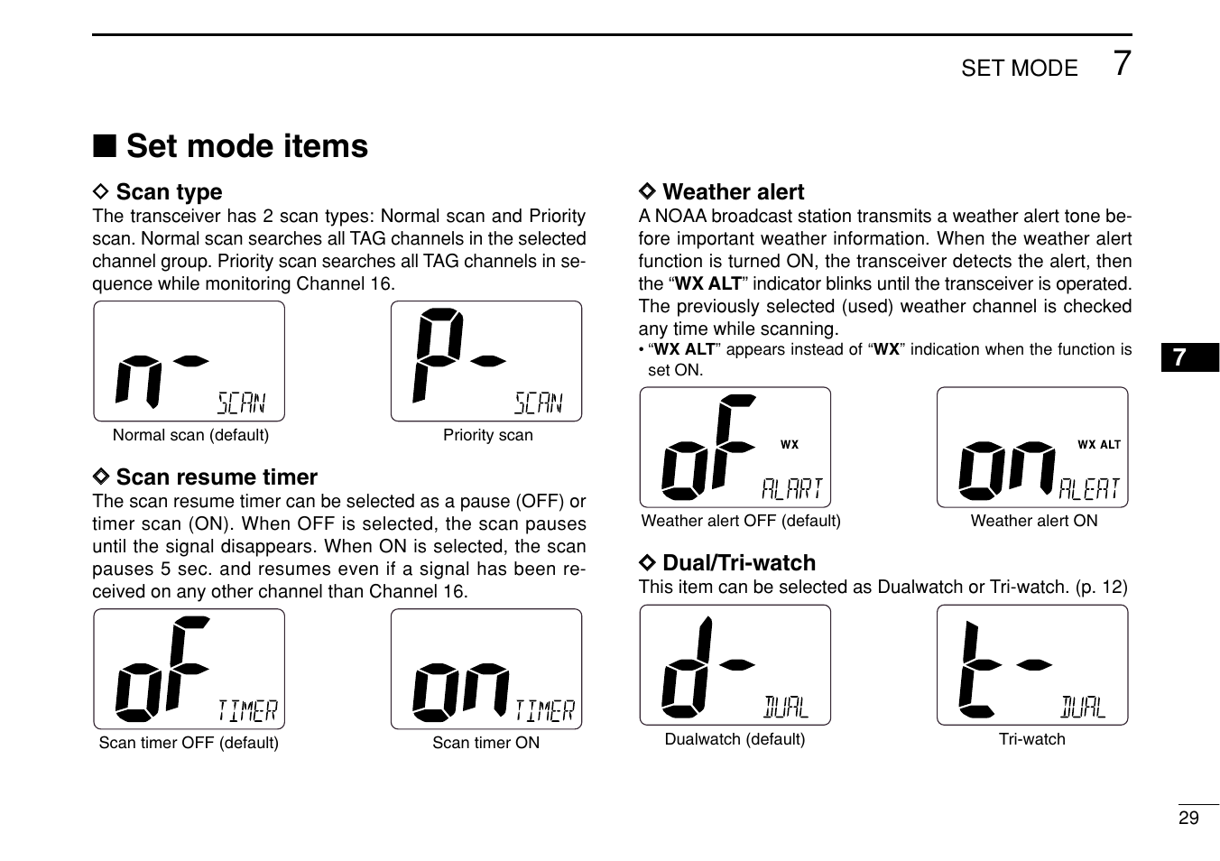 Set mode items | Icom iM304 User Manual | Page 35 / 48