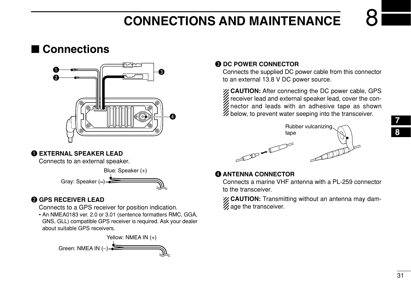 Connections and maintenance, Connections | Icom iM304 User Manual | Page 37 / 48