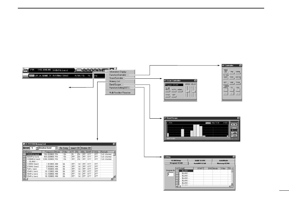 Simple function receiver sub screens | Icom COMMUNICATION RECEIVER IC PCR100 User Manual | Page 19 / 44