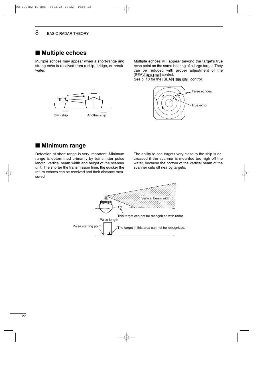 Multiple echoes, Minimum range | Icom MR-1000TTM User Manual | Page 26 / 47