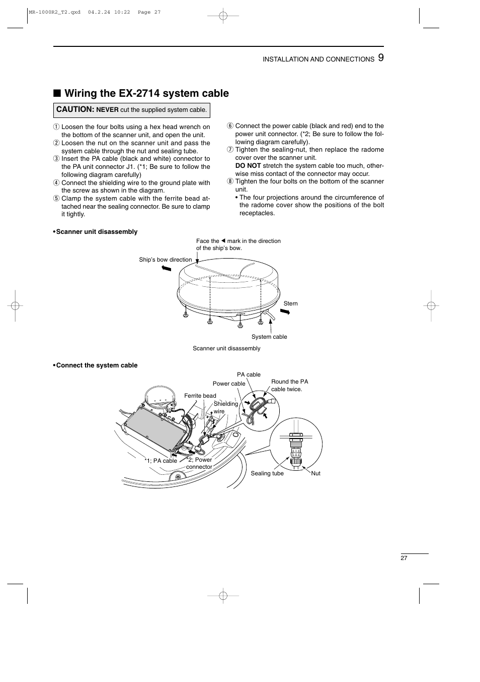 Wiring the ex-2714 system cable | Icom MR-1000TTM User Manual | Page 31 / 47