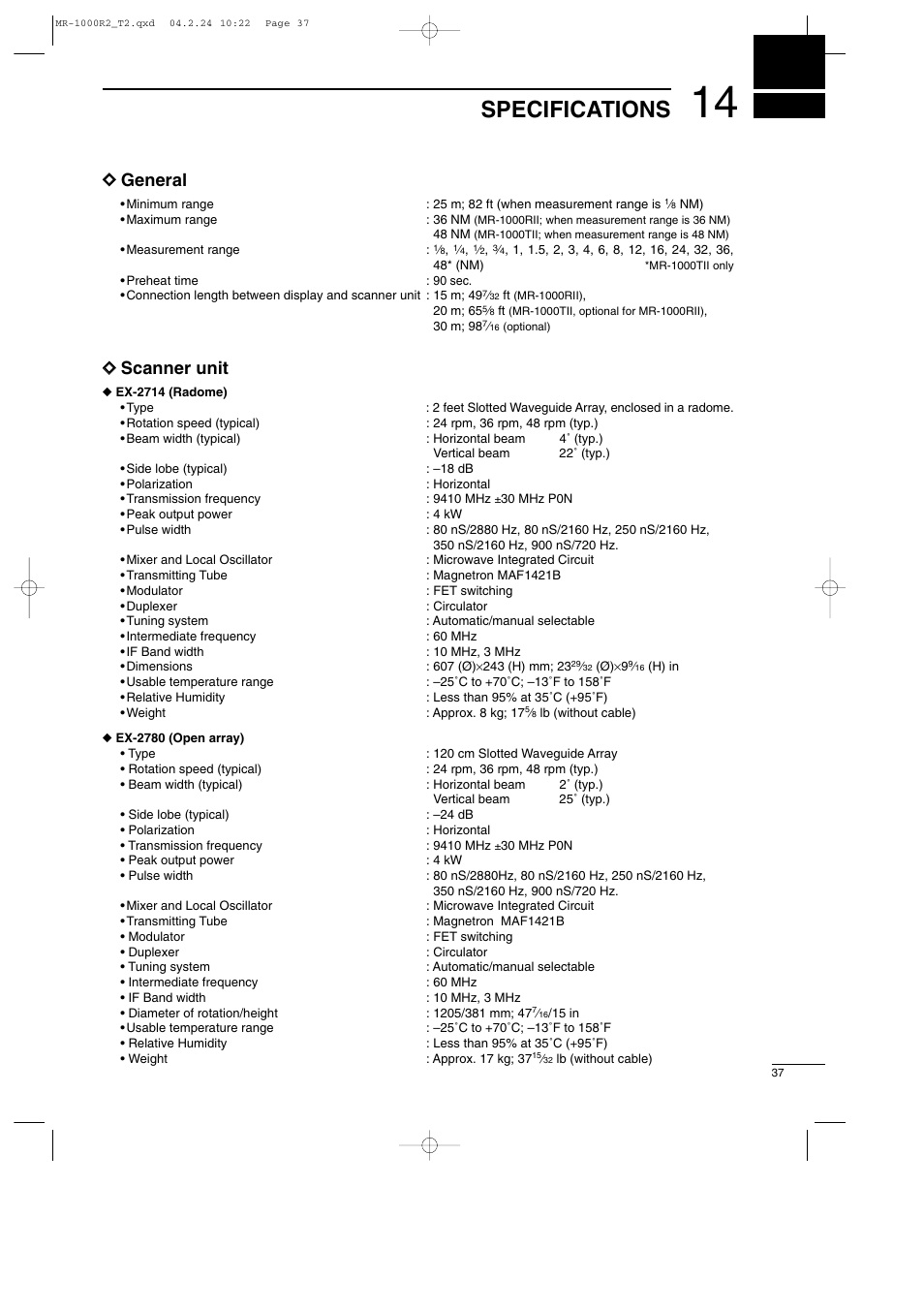 Specifications, Dd general, Dd scanner unit | Icom MR-1000TTM User Manual | Page 41 / 47