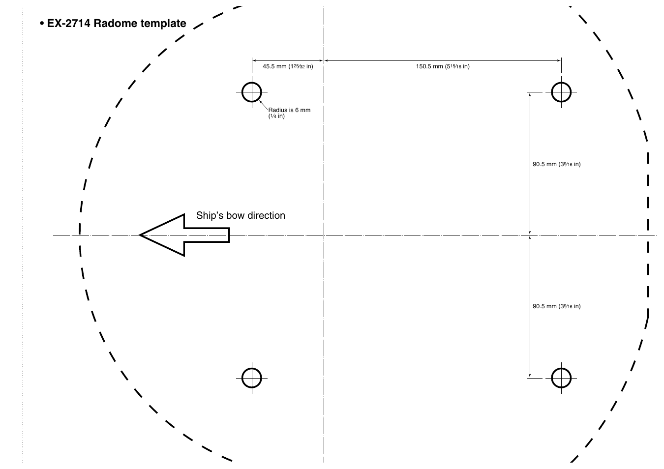 Ex-2714 radome template, Ship’s bow direction | Icom MR-1000TTM User Manual | Page 45 / 47