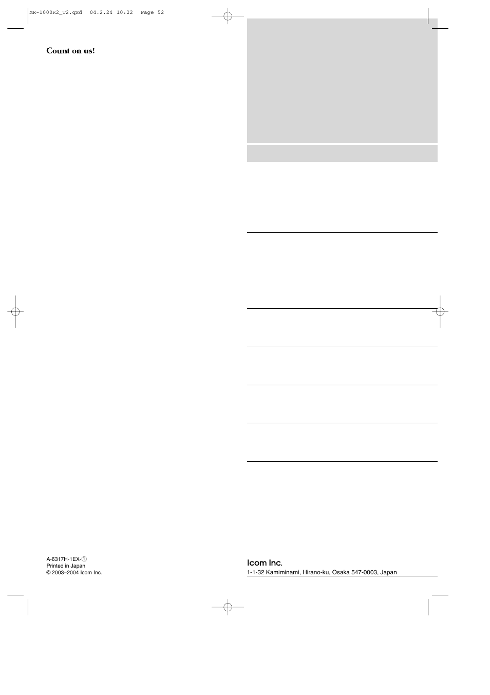 Icom MR-1000TTM User Manual | Page 47 / 47