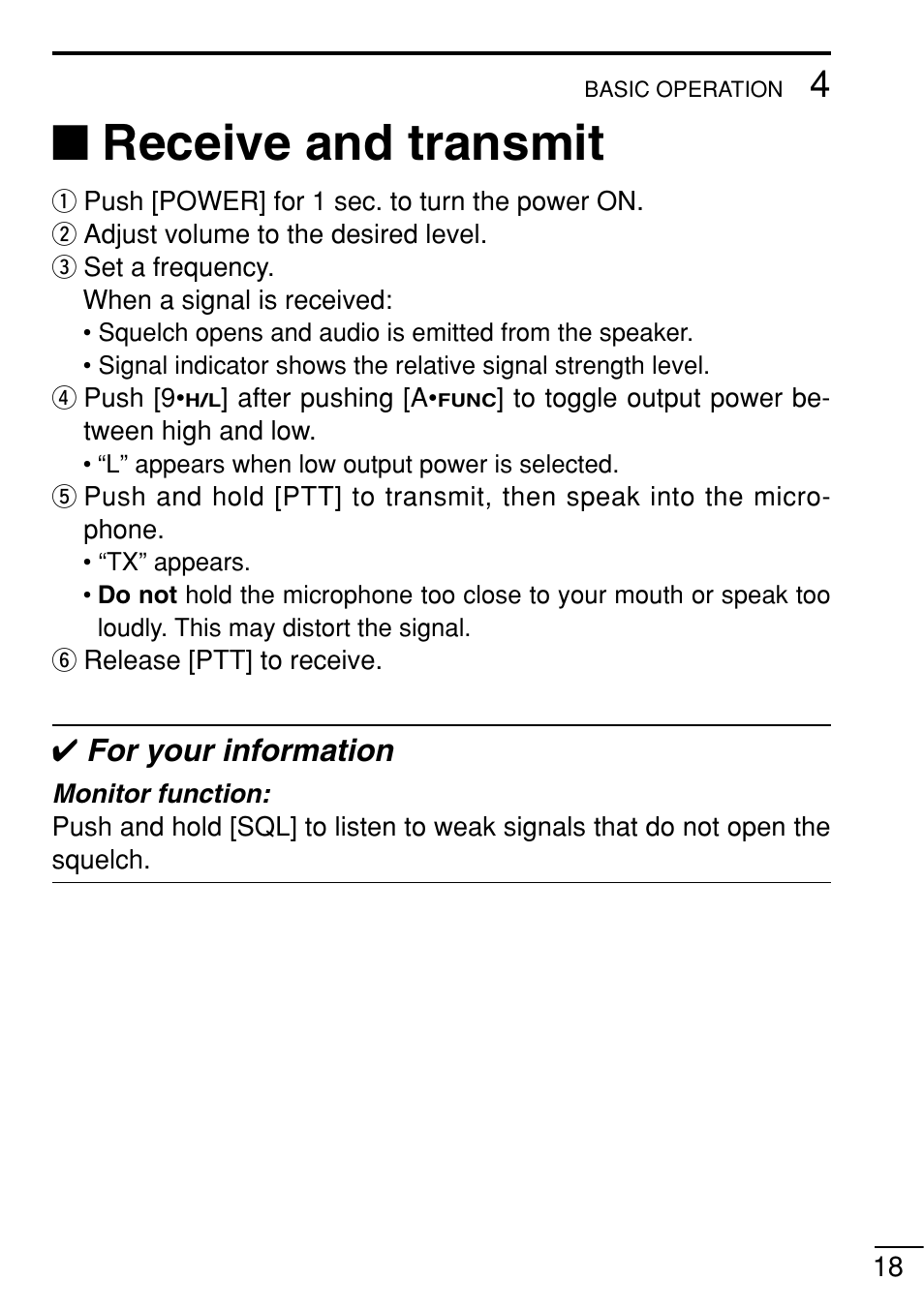Receive and transmit, For your information | Icom IC-V8 User Manual | Page 27 / 68