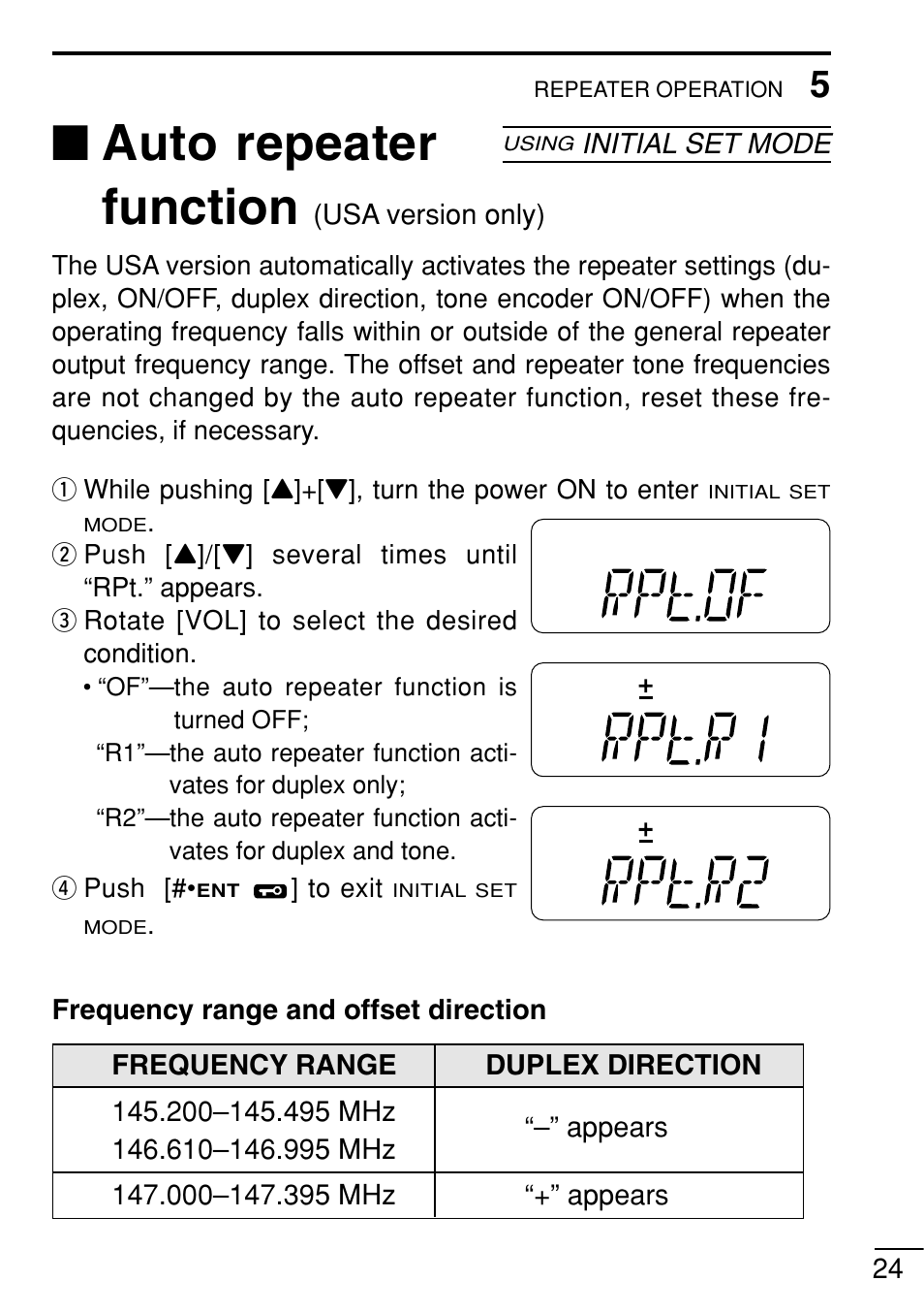 Auto repeater function, Usa version only) | Icom IC-V8 User Manual | Page 33 / 68