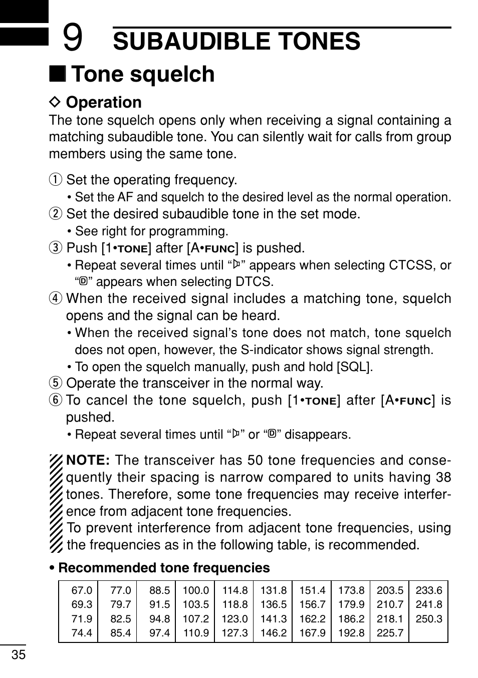Subaudible tones, Tone squelch, Doperation | Icom IC-V8 User Manual | Page 44 / 68