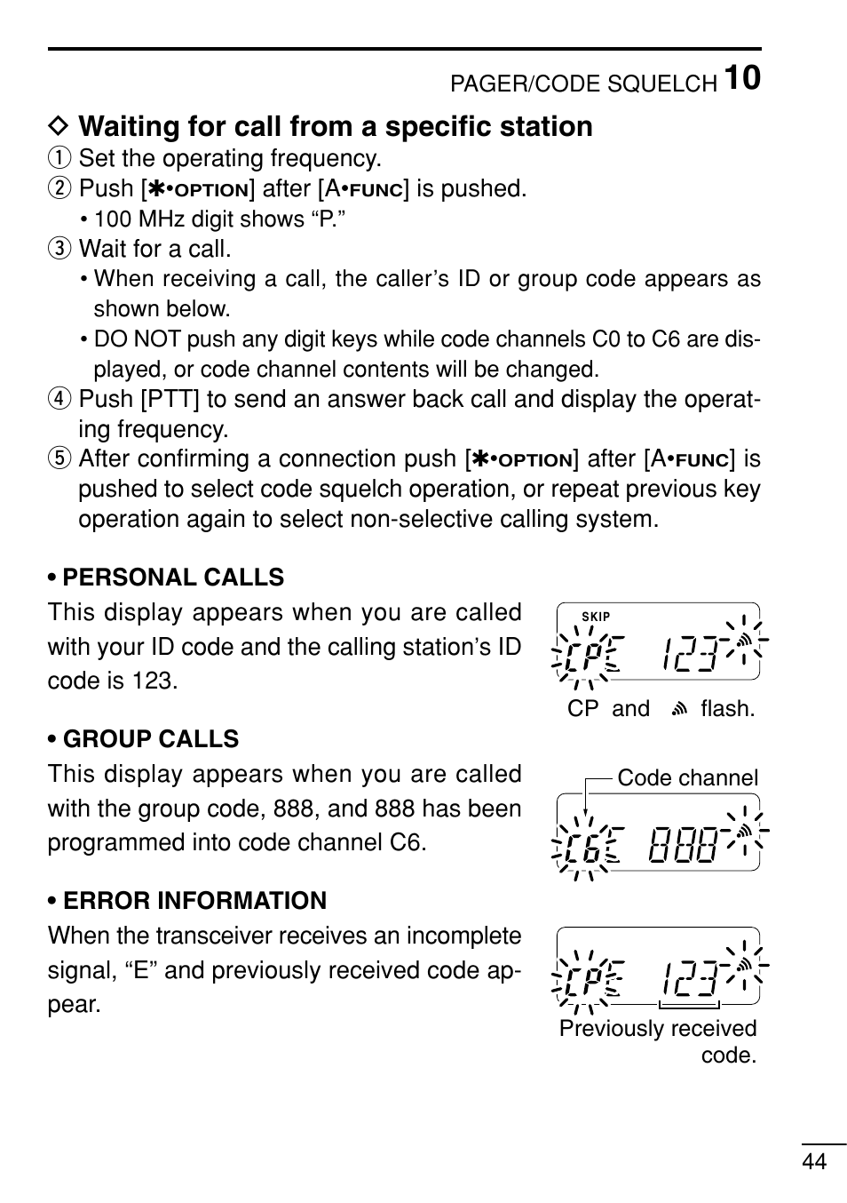 Dwaiting for call from a specific station | Icom IC-V8 User Manual | Page 53 / 68