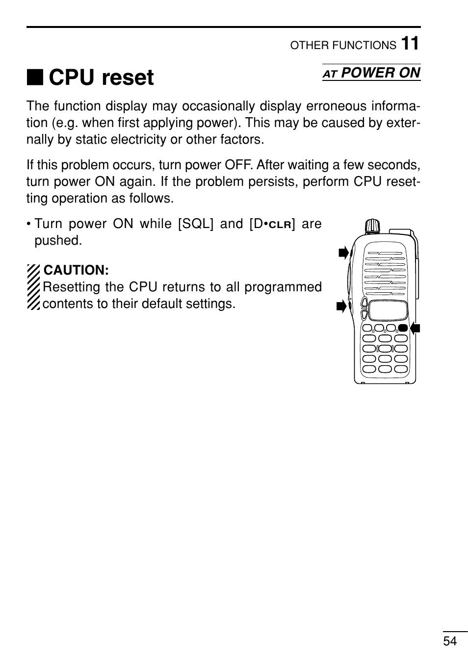 Cpu reset | Icom IC-V8 User Manual | Page 63 / 68