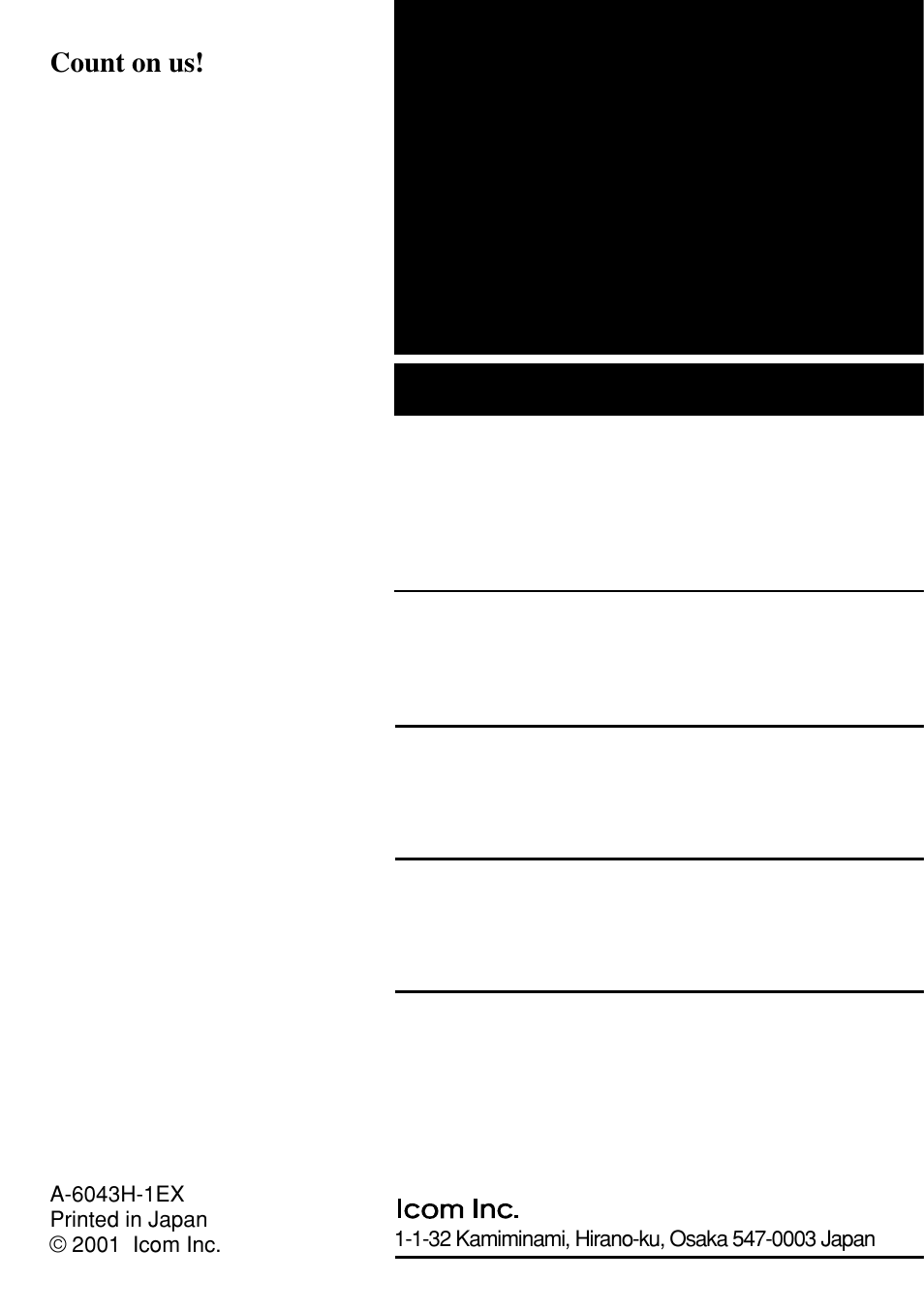 Count on us | Icom IC-V8 User Manual | Page 68 / 68