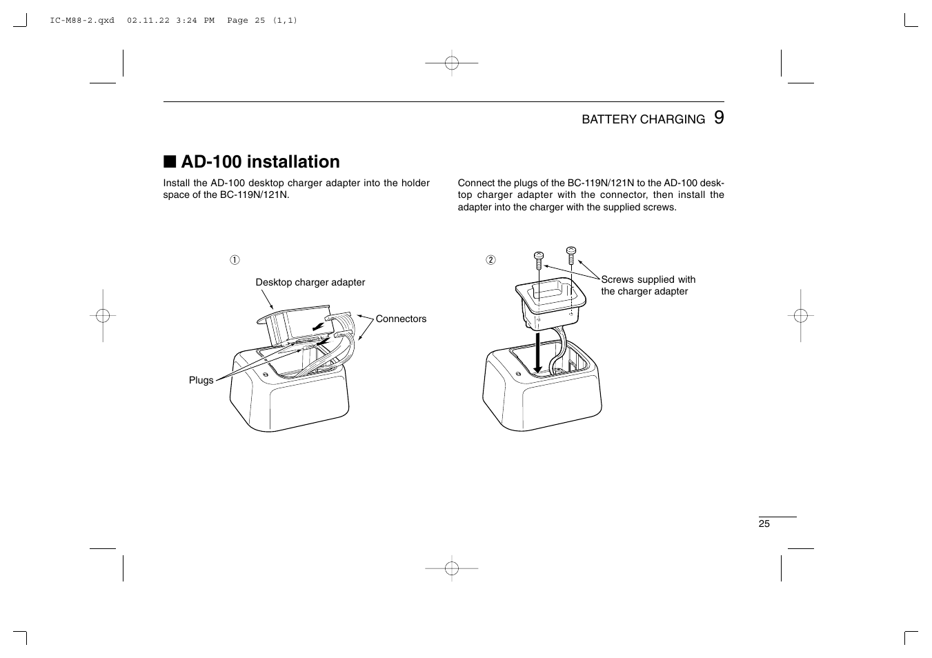 Ad-100 installation | Icom IC-M88 User Manual | Page 31 / 40