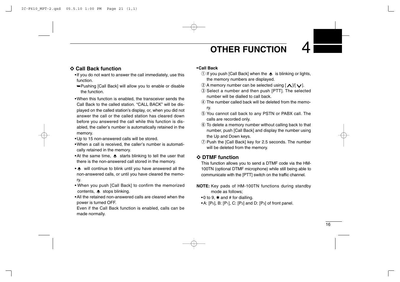 Other function | Icom IC-F610 User Manual | Page 21 / 36