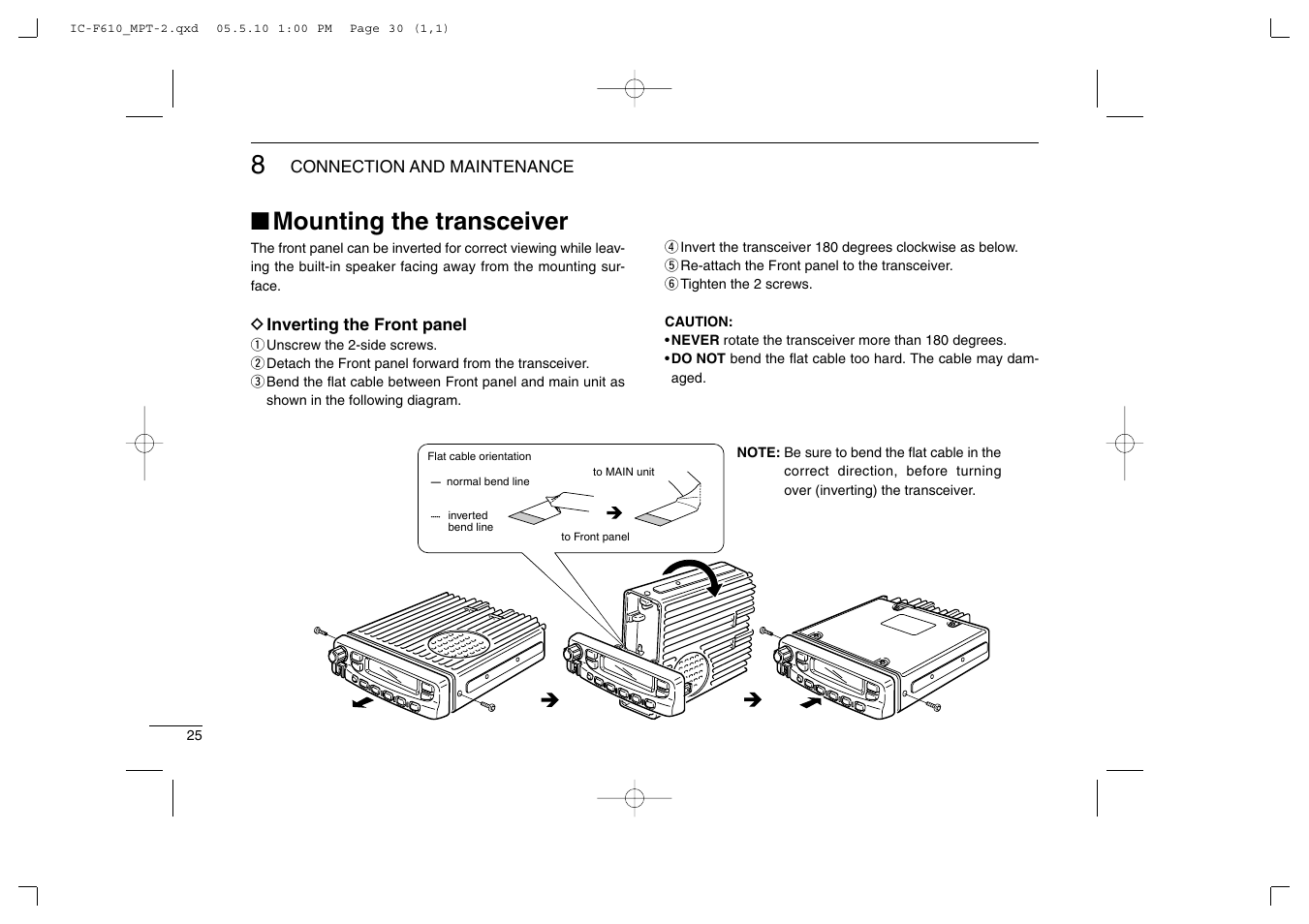 Mounting the transceiver | Icom IC-F610 User Manual | Page 30 / 36