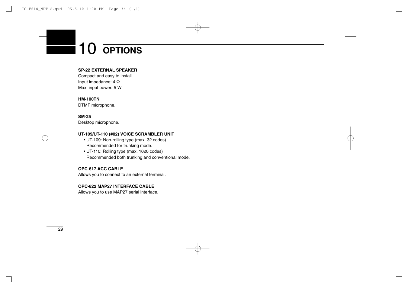 Options | Icom IC-F610 User Manual | Page 34 / 36