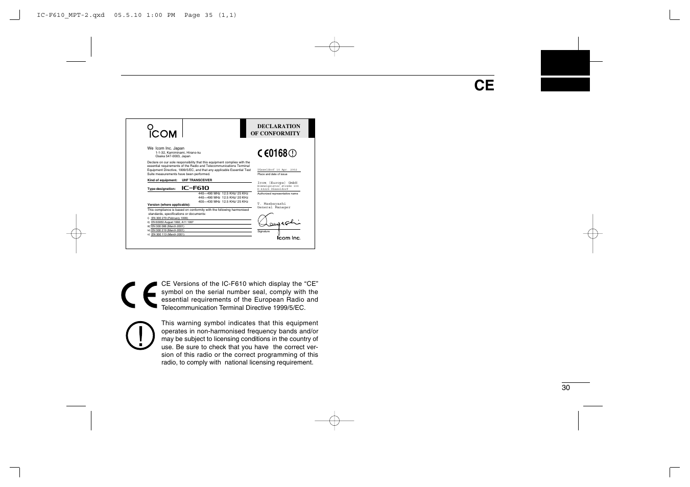 Icom IC-F610 User Manual | Page 35 / 36