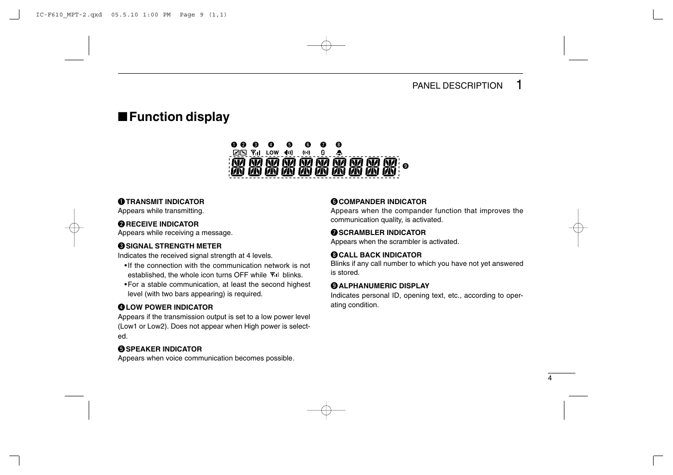 Function display | Icom IC-F610 User Manual | Page 9 / 36