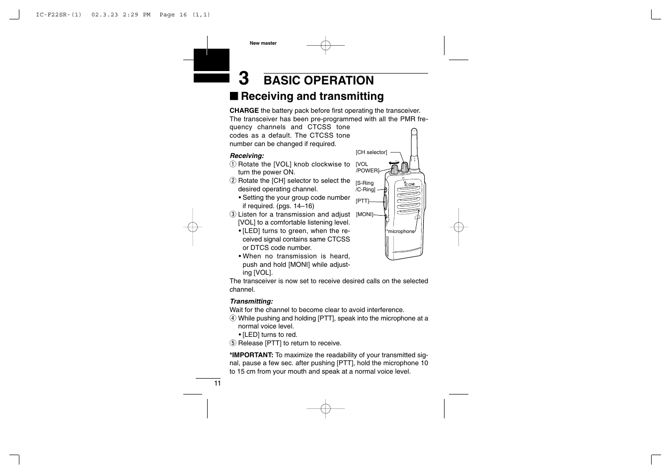 Basic operation, Receiving and transmitting | Icom iF22SR User Manual | Page 16 / 36