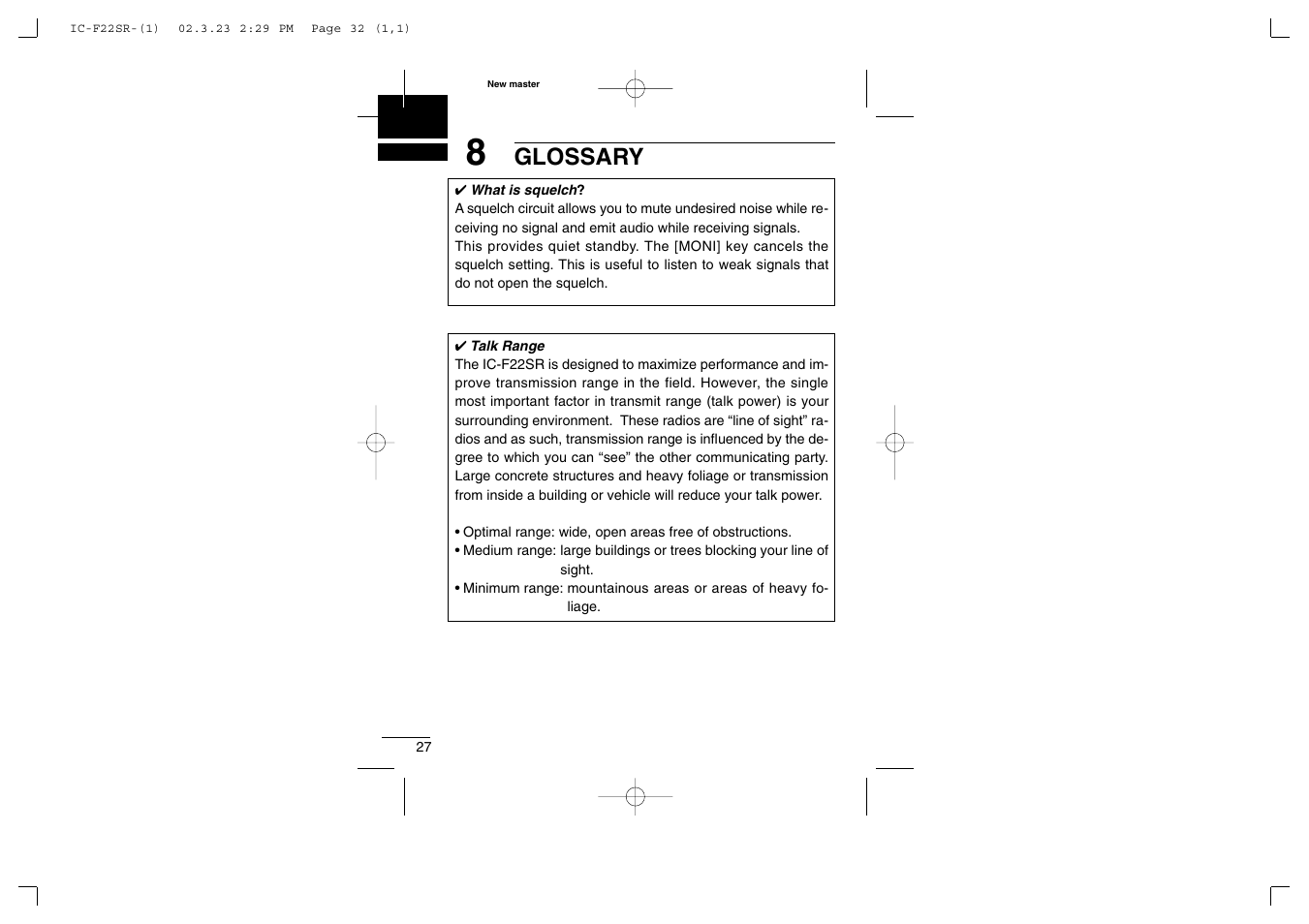 Glossary | Icom iF22SR User Manual | Page 32 / 36