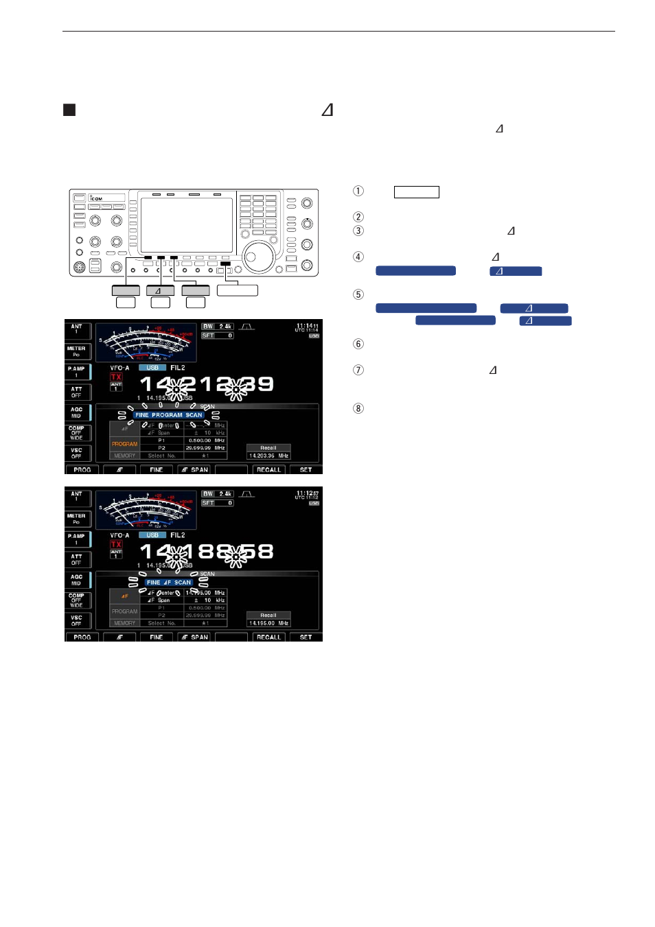 Fine programmed scan/fine ∂ f scan | Icom IC-7700 User Manual | Page 139 / 214