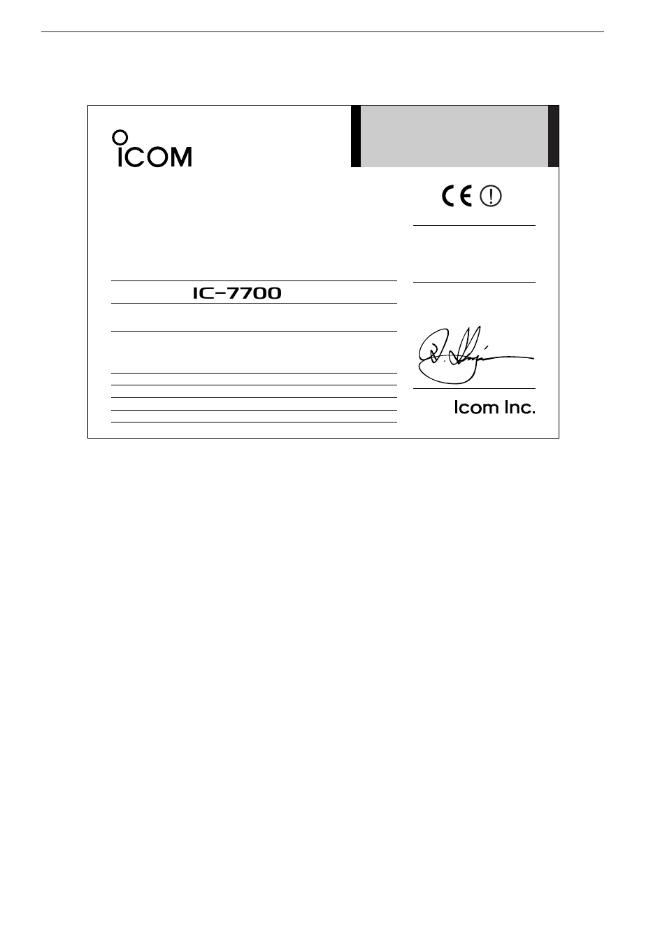 Declaration of conformity, I7700 | Icom IC-7700 User Manual | Page 212 / 214