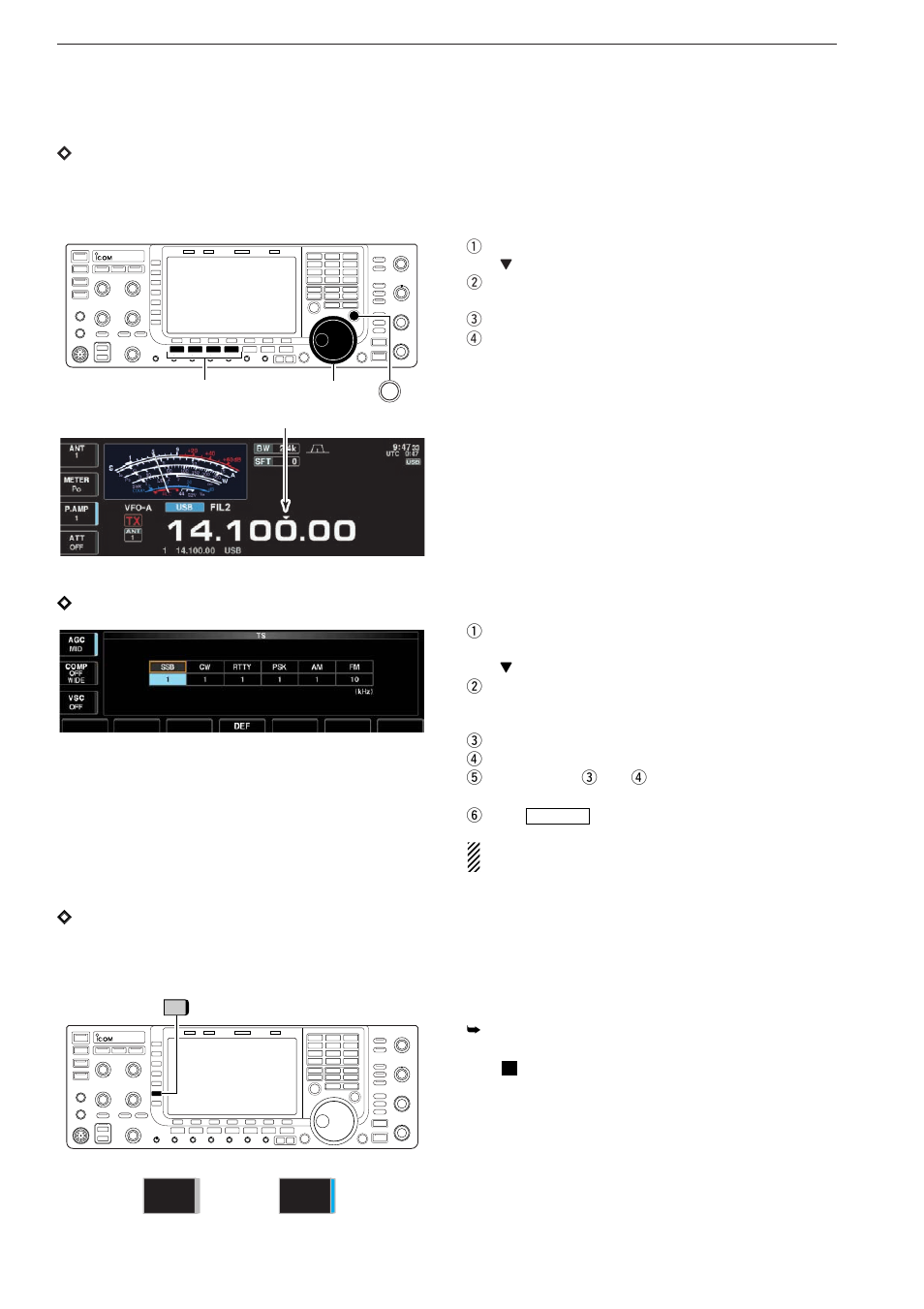 Dquick tuning step, Tuning step function, Dselecting “khz” step | Icom IC-7700 User Manual | Page 44 / 214