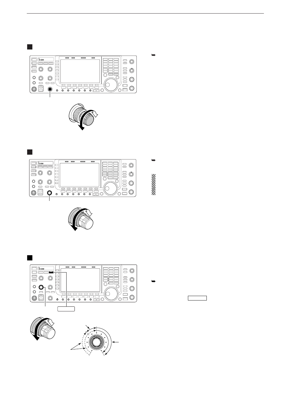 Volume setting, Rf gain adjustment, Squelch level adjustment | Icom IC-7700 User Manual | Page 47 / 214